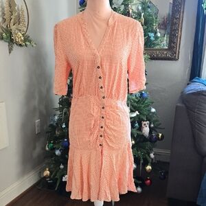 Free People Orange Checkered Gingham Midi Dress Size Medium